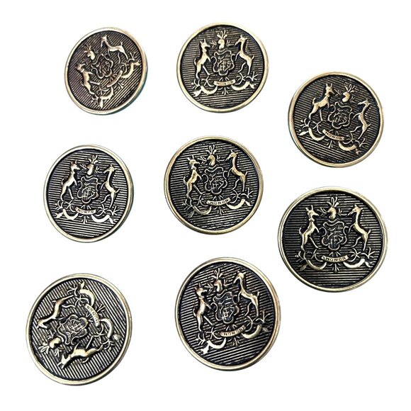 Set Of 8 Brass & Copper "Honor" Coat Of Arms Buttons - Picture 4 of 5